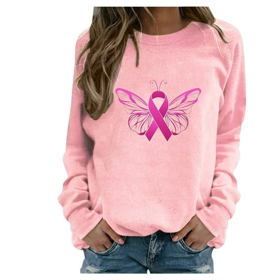 Luxalzxs Womens Breast Cancer Survivor Sweatshirts Casual Long Sleeve Pullover Tops Pink Ribbon Cancer Awareness Shirts