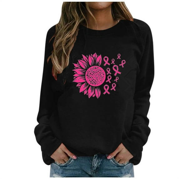 Luxalzxs Womens Breast Cancer Survivor Sweatshirts Casual Long Sleeve Pullover Tops Pink Ribbon Cancer Awareness Shirts