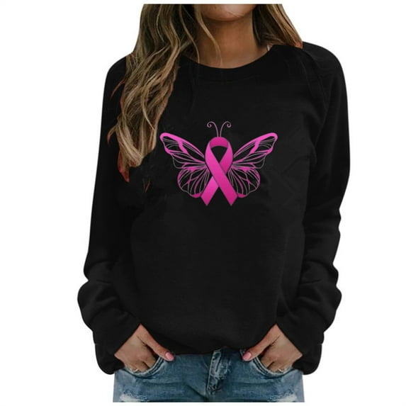 Luxalzxs Womens Breast Cancer Survivor Sweatshirts Casual Long Sleeve Pullover Tops Pink Ribbon Cancer Awareness Shirts