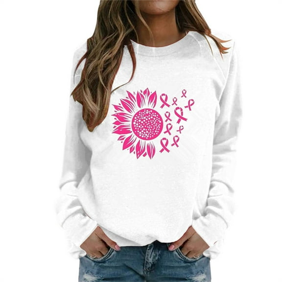 Luxalzxs Womens Breast Cancer Survivor Sweatshirts Casual Long Sleeve Pullover Tops Pink Ribbon Cancer Awareness Shirts