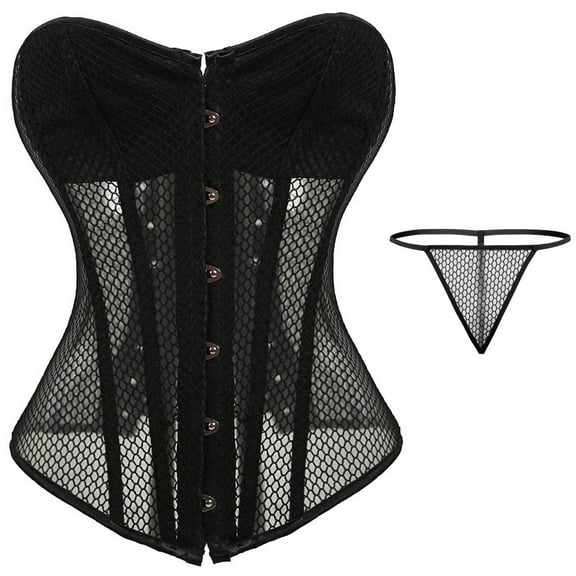 Luxalzxs Womens Bustier Corset Top Sexy Lingerie Sets Hollow Out Corset & Panty Set Waist Cincher 2 Piece Corset Lingerie Bodysuit Set