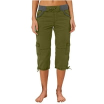 Luxalzxs Womens Cargo Capris Pants Summer Casual Drawstring High Waisted Hiking Joggers Lightweight Quick Dry Outdoor Athletic Travel 3/4 Trousers with Pockets