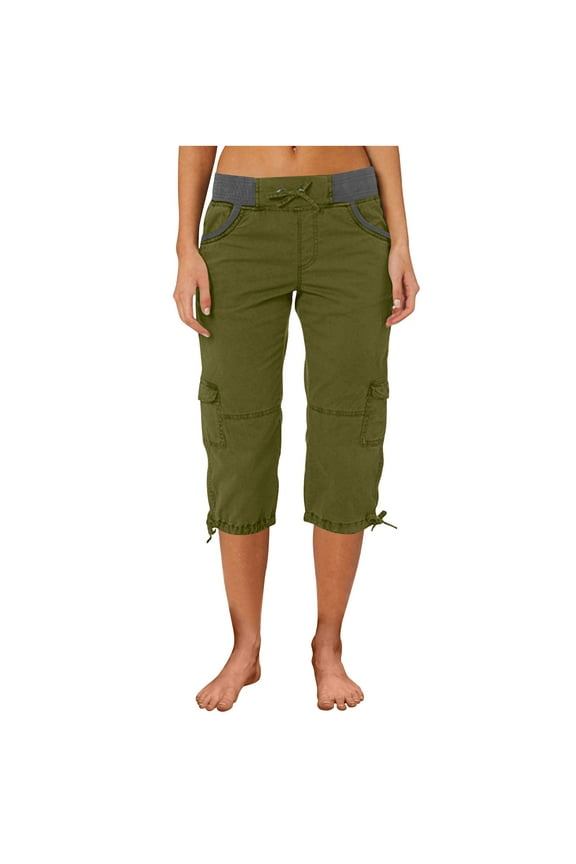 Luxalzxs Womens Cargo Capris Pants Summer Casual Drawstring High Waisted Hiking Joggers Lightweight Quick Dry Outdoor Athletic Travel 3/4 Trousers with Pockets
