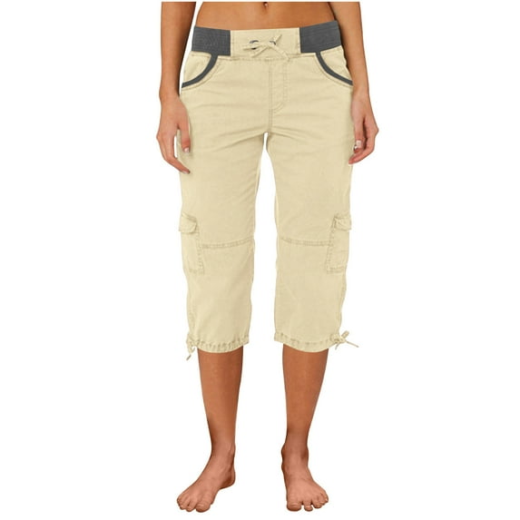 Luxalzxs Womens Cargo Capris Pants Summer Casual Drawstring High Waisted Hiking Joggers Lightweight Quick Dry Outdoor Athletic Travel 3/4 Trousers with Pockets