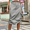 thumbnail image 1 of Luxalzxs Womens Cargo Jean Skirt Below the Knee Y2K Cargo Skirt Casual Drawstring Hem Ruched Vintage Side Slit A-Line Midi Denim Skirt with Pockets Streetwear, 1 of 5