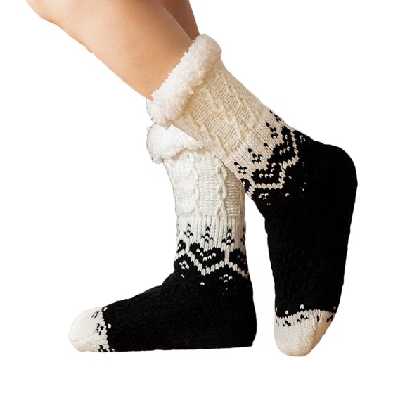 Luxalzxs Womens Christmas Fuzzy Slipper Socks Xmas Fluffy Thermal Sherpa Slipper Socks Winter Warm Soft Fleece Non-Slip Socks Indoor House Socks