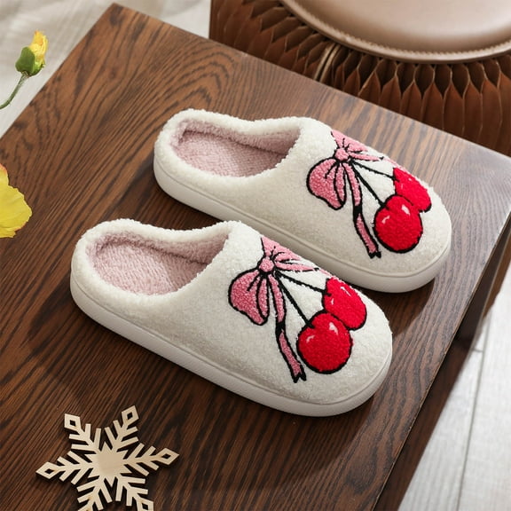 Luxalzxs Womens Christmas Slippers Warm Cozy Plush Fuzzy Cushion Slippers Cartoon Xmas Slippers Slip-On House Slippers for Indoor and Outdoor