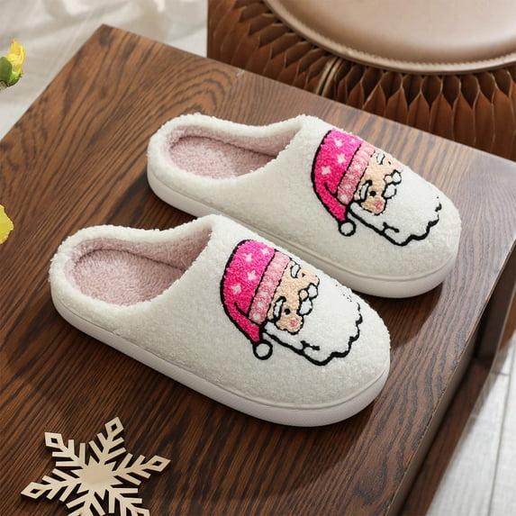 Luxalzxs Womens Christmas Slippers Warm Cozy Plush Fuzzy Cushion Slippers Cartoon Xmas Slippers Slip-On House Slippers for Indoor and Outdoor