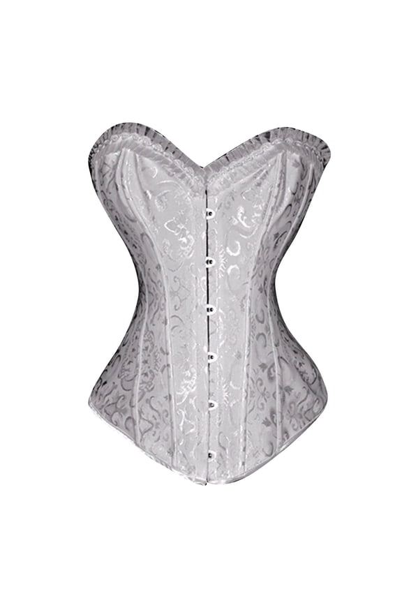 Womens Corset Top Bustier Vintage Jacquard Lace Up Overbust Waist Cincher Bodyshaper Bodice Lingerie