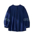 thumbnail image 1 of Luxalzxs Womens Cotton Linen Tops Oversized Ethnic Style Embroidery Crew Neck Button Down Shirts Casual Loose Long Sleeve Tunic Tops Blouse, 1 of 5