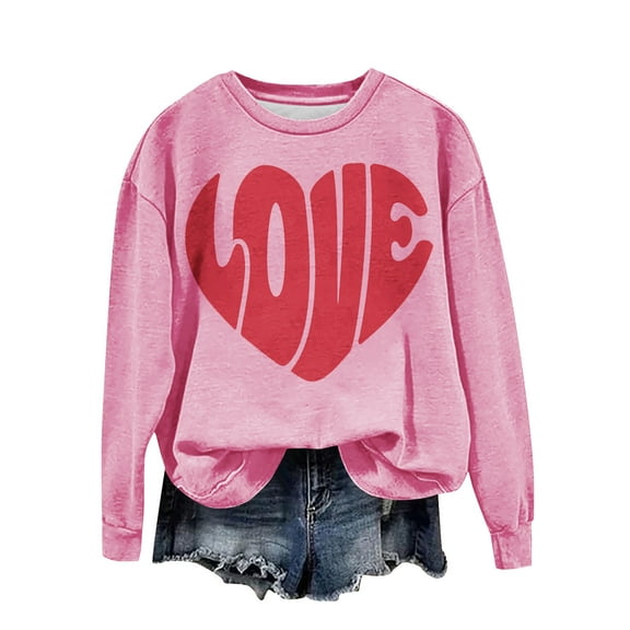 Luxalzxs Womens Crewneck Sweatshirt Valentine's Day Love Printed Loose Fit Sweatshirt Long Sleeve Hoodless Sweatshirts Pullover Tunic Tops