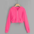 thumbnail image 1 of Luxalzxs Womens Cropped Sweatshirt Teen Girls Solid Color Long Sleeve Crop Tops Zip Up Hoodies Casual Drawstring Y2K Sweatshirts with Pockets, 1 of 5