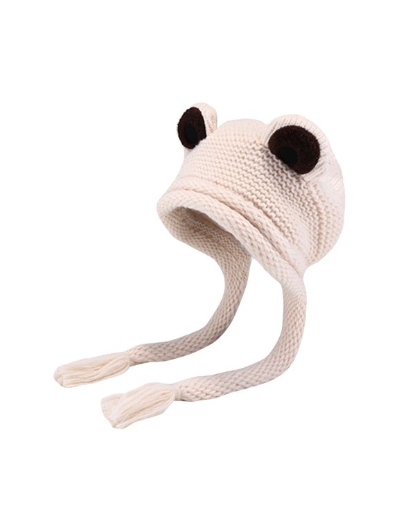 Luxalzxs Womens Cute Frog Hat Crochet Knitted Hat Big Eye Frog Knitted Winter Ear Protective Beanie Hats