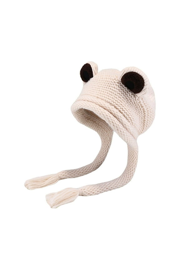 Luxalzxs Womens Cute Frog Hat Crochet Knitted Hat Big Eye Frog Knitted Winter Ear Protective Beanie Hats