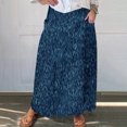 thumbnail image 1 of Luxalzxs Womens Denim Printed Elastic High Waist Curvy Pleated Skirt Beach Imitation Denim Mid Calf Skirt Flowy Maxi Skirts with Pockets, 1 of 5