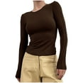 thumbnail image 1 of Luxalzxs Womens Fall Winter Long Sleeve Stretch Slim Round Neck Solid Color Basic Shirts Tops Blouses, 1 of 5