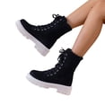 thumbnail image 1 of Luxalzxs Womens Fall/Winter Thick-Soled Snow Short Boots Lace-Up Furry Velvet Warm Mid-Calf Cotton Shoes, 1 of 5
