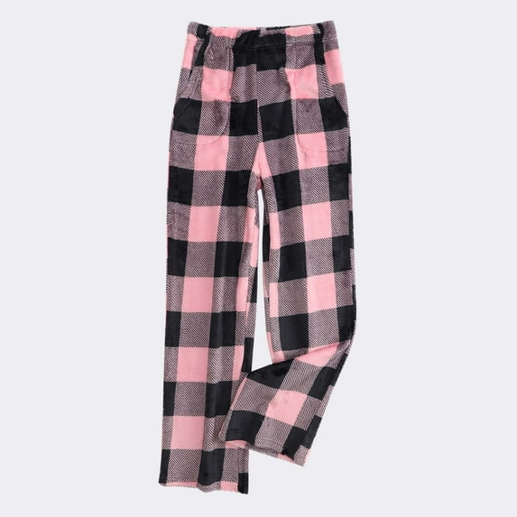 Luxalzxs Womens Flannel Pajama Pants Winter Fuzzy Plaid Pj Pants Casual Elastic Waist Lounge Pants Comfy Fleeve Pajama Bottoms Sleepwear