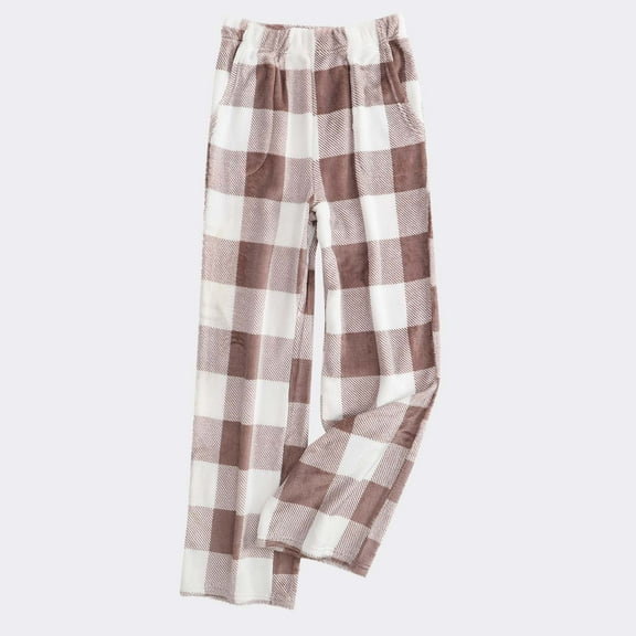Luxalzxs Womens Flannel Pajama Pants Winter Fuzzy Plaid Pj Pants Casual Elastic Waist Lounge Pants Comfy Fleeve Pajama Bottoms Sleepwear