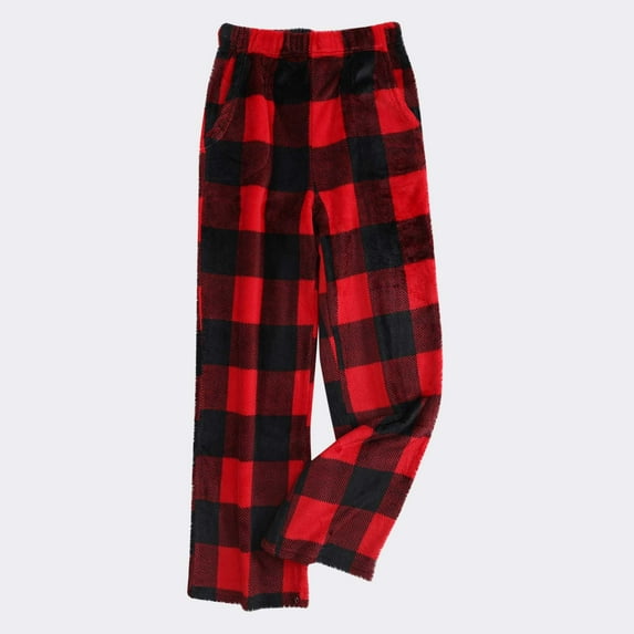 Luxalzxs Womens Flannel Pajama Pants Winter Fuzzy Plaid Pj Pants Casual Elastic Waist Lounge Pants Comfy Fleeve Pajama Bottoms Sleepwear
