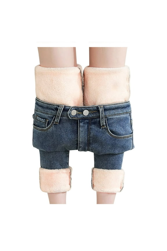 Luxalzxs Womens Fleece Lined Thermal Jeans Winter High Waisted Thick Flannel Pants Stretch Warm Leggings