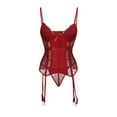 thumbnail image 1 of Luxalzxs Womens Floral Lace Mesh Boned Corsets Garters Sexy Plus Size Overbust Corset Teddy Bodysuit Push Up Bustier Top with G-String, 1 of 4