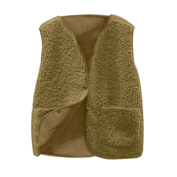 Luxalzxs Womens Fuzzy Sherpa Fleece Vest Lightweight Warm Jacket Cozy Sleeveless Cardigan Button Down Waistcoat Outerwear with Pockets