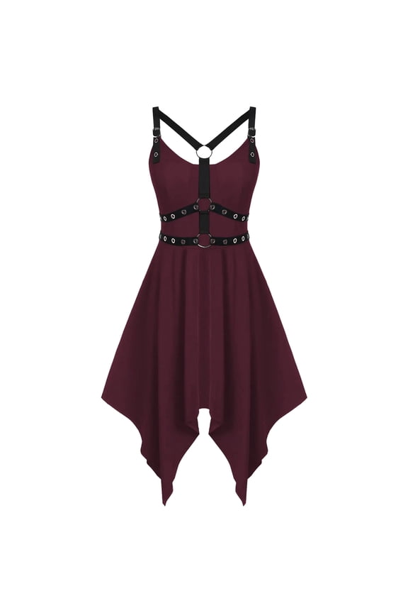 Luxalzxs Womens Gothic Punk Dress Off The Shoulder Vintage Dresses Criss Cross Mini Dress Goth Black Dresses