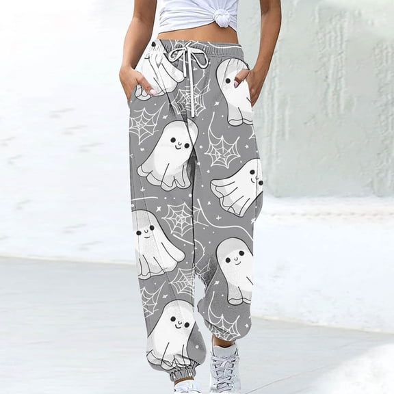 Luxalzxs Womens Halloween Sweatpants High Waisted Cinch Bottom Sporty Active Joggers Pants Baggy Lounge Bottoms with Pockets