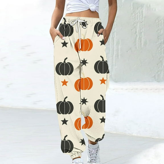 Luxalzxs Womens Halloween Sweatpants High Waisted Cinch Bottom Sporty Active Joggers Pants Baggy Lounge Bottoms with Pockets