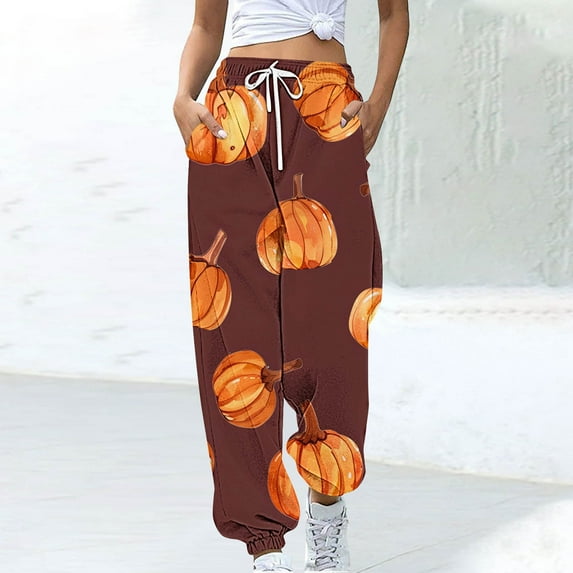 Luxalzxs Womens Halloween Sweatpants High Waisted Cinch Bottom Sporty Active Joggers Pants Baggy Lounge Bottoms with Pockets