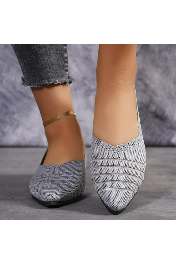Luxalzxs Womens Knit Ballet Flats Ladies Comfortable Pointed-Toe Dressy Shoes Casual Soft Slip On Flat Shoes Ballerina Walking Flats Shoes