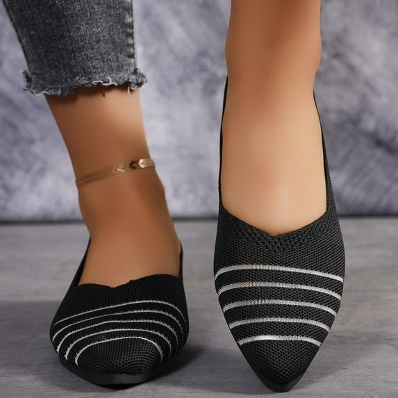 Luxalzxs Womens Knit Ballet Flats Ladies Comfortable Pointed-Toe Dressy Shoes Casual Soft Slip On Flat Shoes Ballerina Walking Flats Shoes
