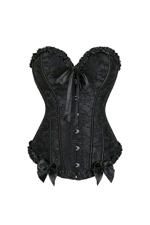 Luxalzxs Womens Lacing Corset Top Retro Court Boned Overbust Body Shaper Bustier Sexy Waist Push Up Shapewear Lingerie