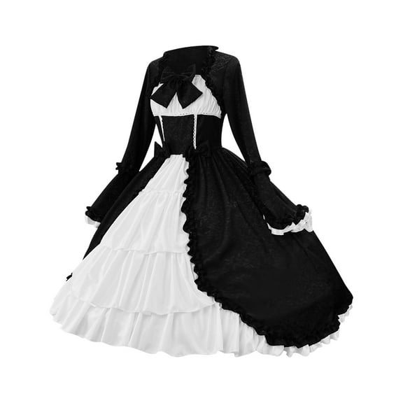 Luxalzxs Womens Lolita Dress Vintage Bow Ruffle Victorian Dress Plus Size Medieval Long Sleeve Short Renaissance Cosplay Dresses Court Patchwork Flare Sleeve Tiered Princess Dress