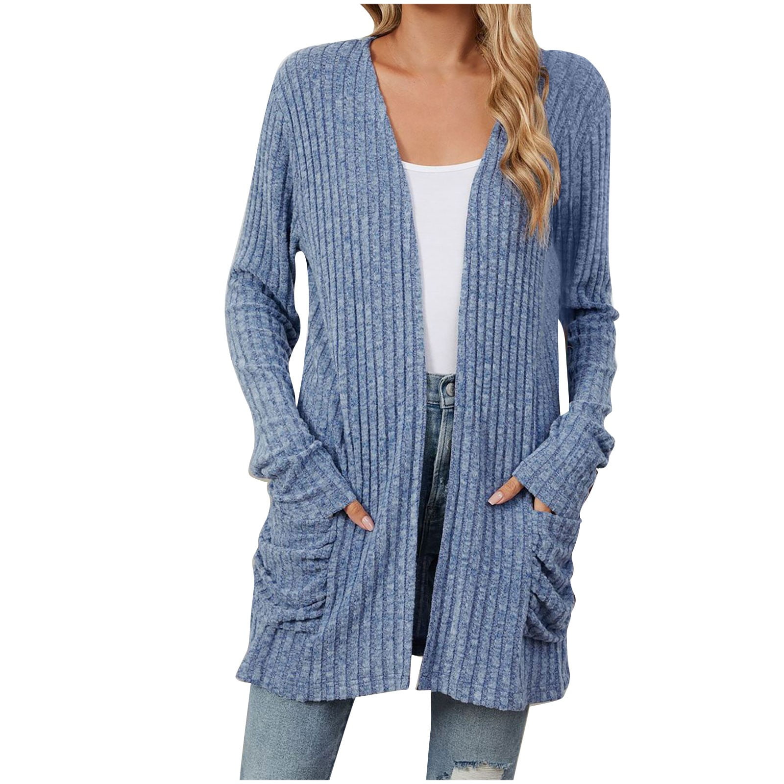 Luxalzxs Womens Long Sleeve Cardigan Soft Drape Open Front Fall Dusters