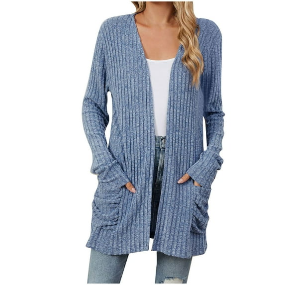 Luxalzxs Womens Long Sleeve Cardigan Soft Drape Open Front Fall Dusters Winter Knit Kimono Cardigan Sweaters with Pockets