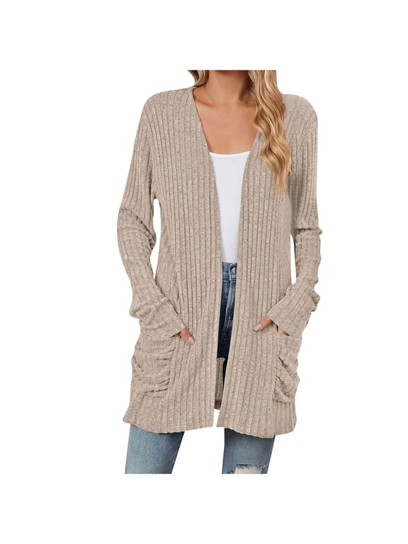 Luxalzxs Womens Long Sleeve Cardigan Soft Drape Open Front Fall Dusters Winter Knit Kimono Cardigan Sweaters with Pockets