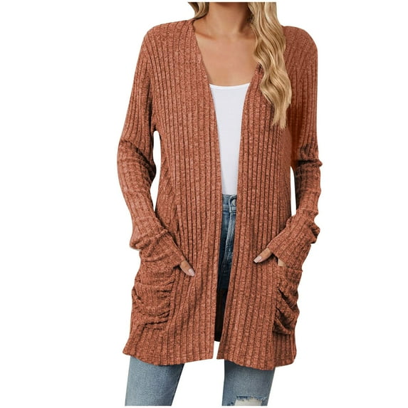 Luxalzxs Womens Long Sleeve Cardigan Soft Drape Open Front Fall Dusters Winter Knit Kimono Cardigan Sweaters with Pockets