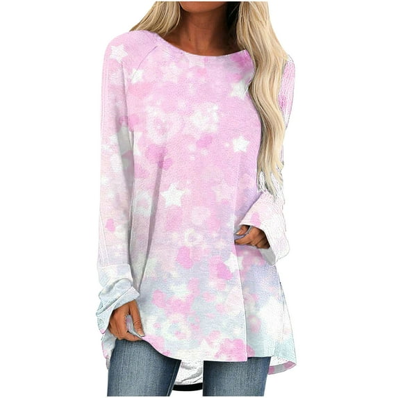 Luxalzxs Womens Long Sleeve Tops Plus Size Valentines Day Crewneck Love Heart Print Casual Pullover Tees Tops