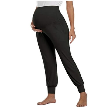 Luxalzxs Womens Maternity Pants Solid Color Over the Belly Pregnancy Yoga Pants Lounge Pajamas Pants Joggers with Pockets