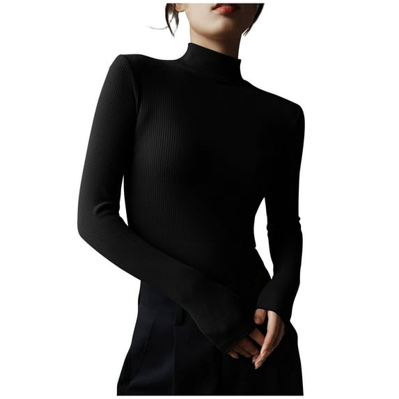 Luxalzxs Womens Mock Turtleneck Base Layer Tops Lightweight Slim Fit Shirts Solid Color Long Sleeve Ribbed Knit Comfy Soft Pullover Tops