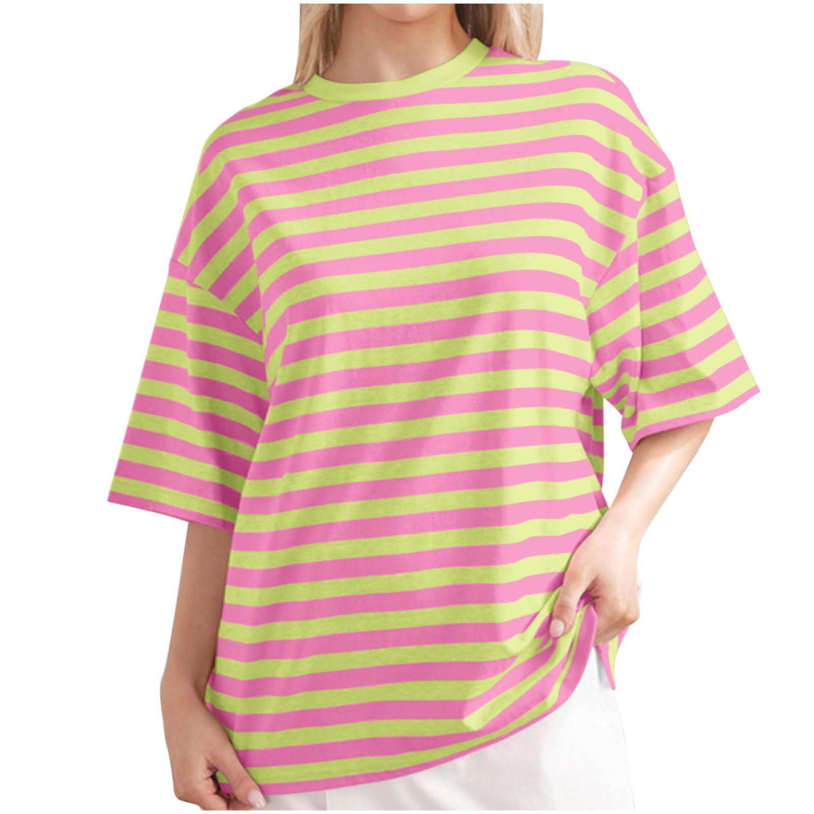 Women's Graphic Printed Striped Short Sleeve Casual T-Shirt
