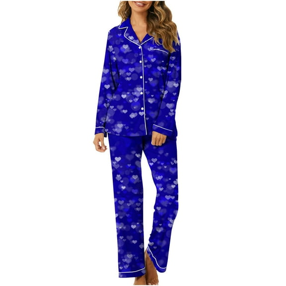 Luxalzxs Womens Pajama Sets Valentines Day Love Heart Print Long Sleeve Loungewear Sleepwear Couples Pajamas Matching Sets