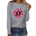 thumbnail image 1 of Luxalzxs Womens Pink Ribbon Sunflower Graphic Shirts Fighting Breast Cancer Long Sleeve T-Shirt Casual Round Neck Loose Tops, 1 of 3