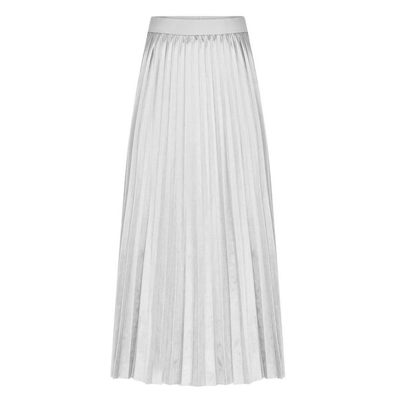 Luxalzxs Womens Pleated Skirt Plus Size Elastic High Waist Casual Versatile Long Skirt Summer Solid Color A-Line Satin Skirt Work Business Office Swing Skirt