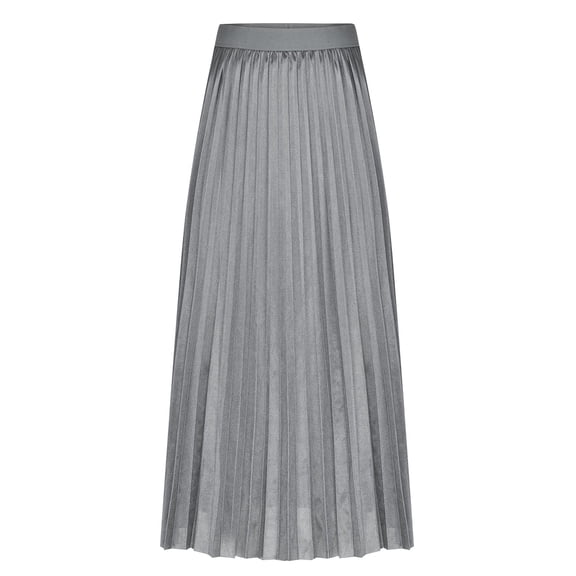 Luxalzxs Womens Pleated Skirt Plus Size Elastic High Waist Casual Versatile Long Skirt Summer Solid Color A-Line Satin Skirt Work Business Office Swing Skirt