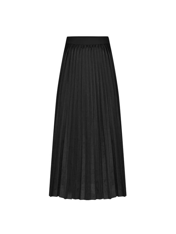 Luxalzxs Womens Pleated Skirt Plus Size Elastic High Waist Casual Versatile Long Skirt Summer Solid Color A-Line Satin Skirt Work Business Office Swing Skirt