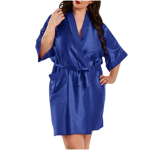 Luxalzxs Womens Plus Size Nightgowns Satin Kimono Robes Short Silk Bathrobe Bridesmaid Wedding Party Nightgown Sleepwear with Pocket