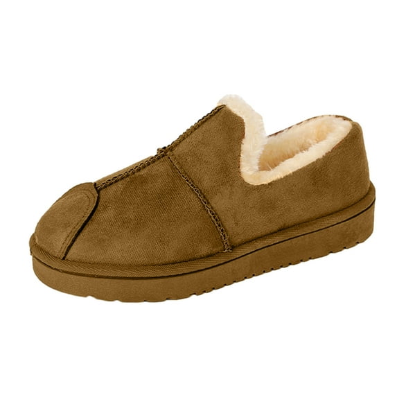 Luxalzxs Womens Plush Round Toe Slip-On Shoes, Winter Flat Snow Boots Warm Durable Shoes Casual Fashion Fur Lined Ankle Boots Comfort Plush Shoes